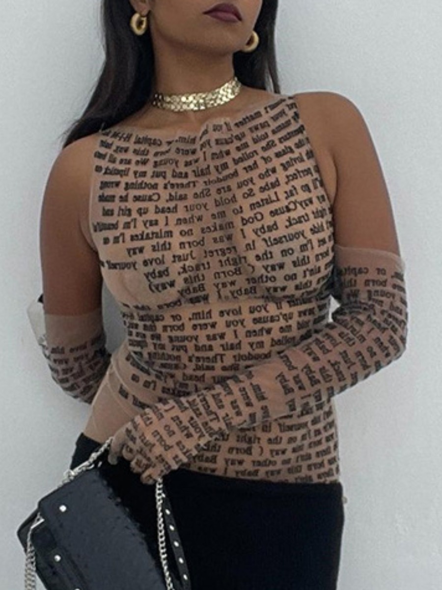 

LW SXY Letter Print See-through Camisole (Without Sleeves), Skin color