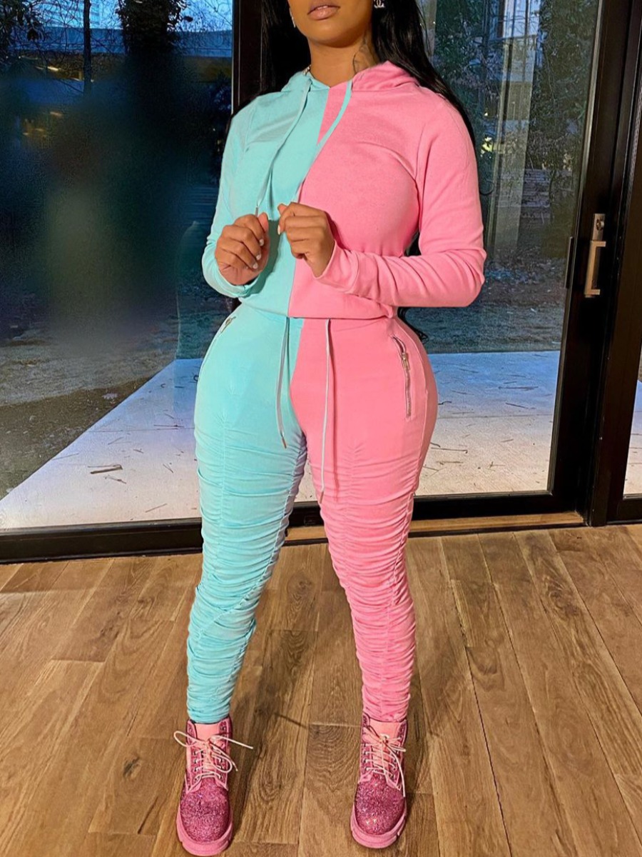 

LW Ruched Drawstring Tracksuit Set, Skyblue