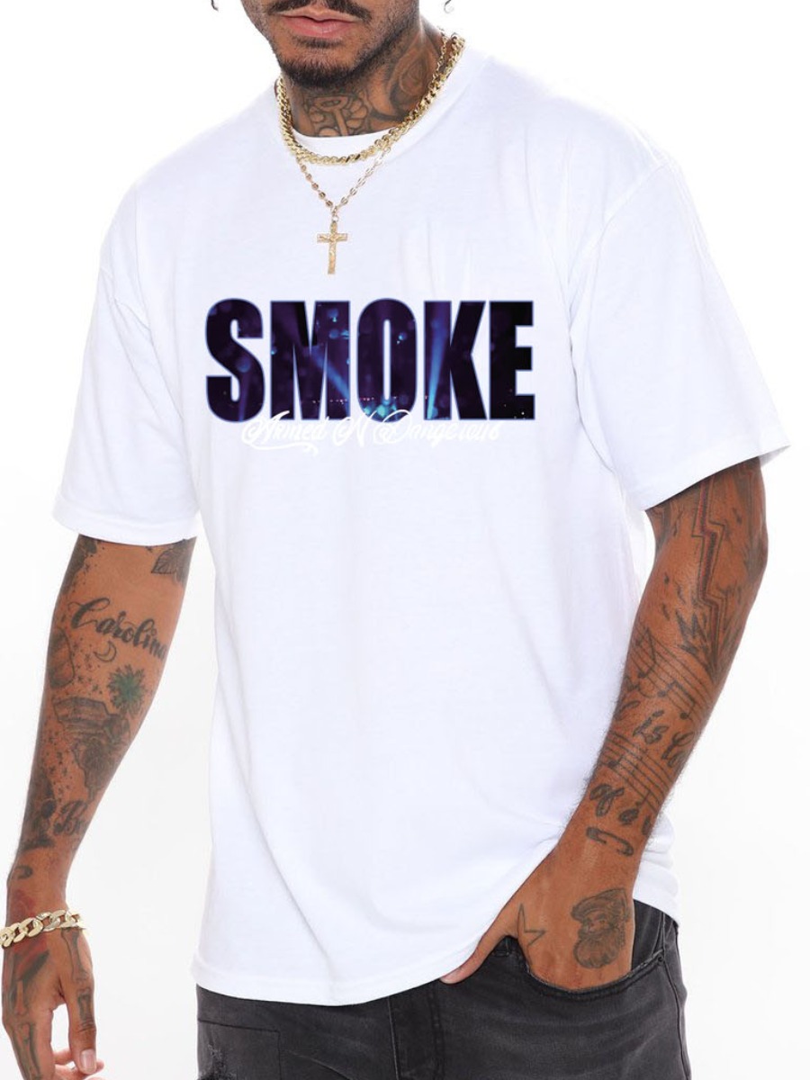 LW COTTON Men Round Neck Letter Print T-shirt