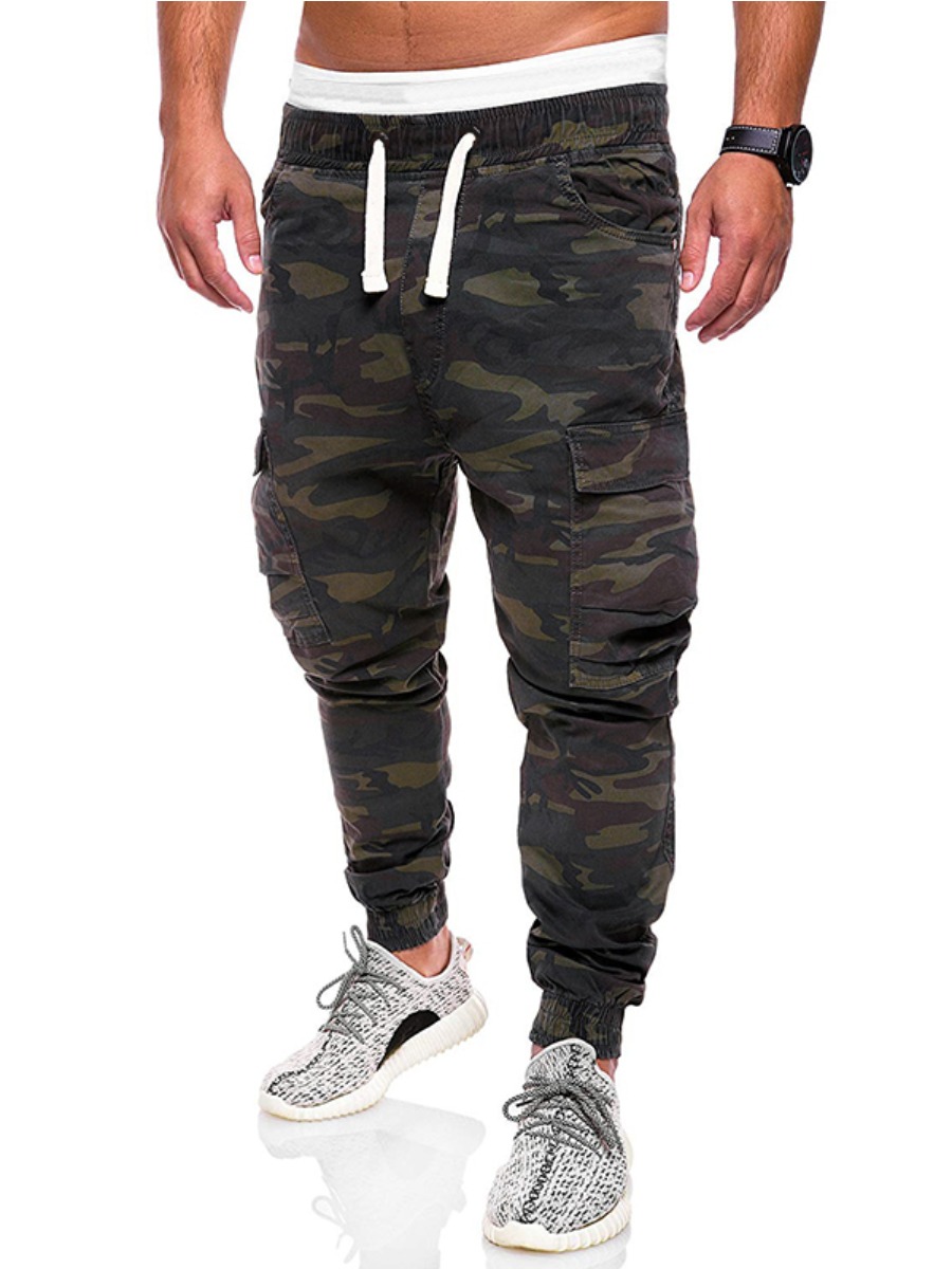 

LW Men Camo Print Side Pocket Pants, Army green