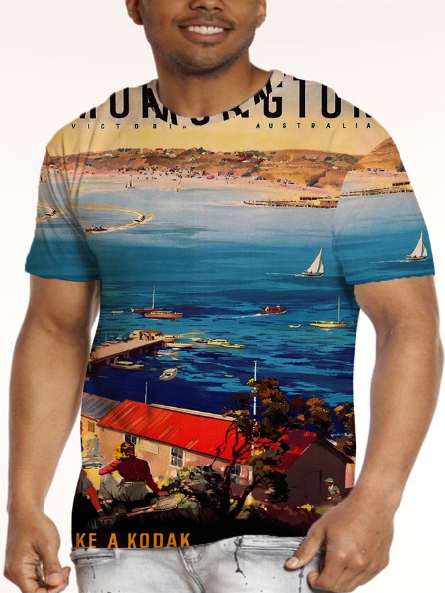 

LW Men Sea Letter Print T-shirt, Multi