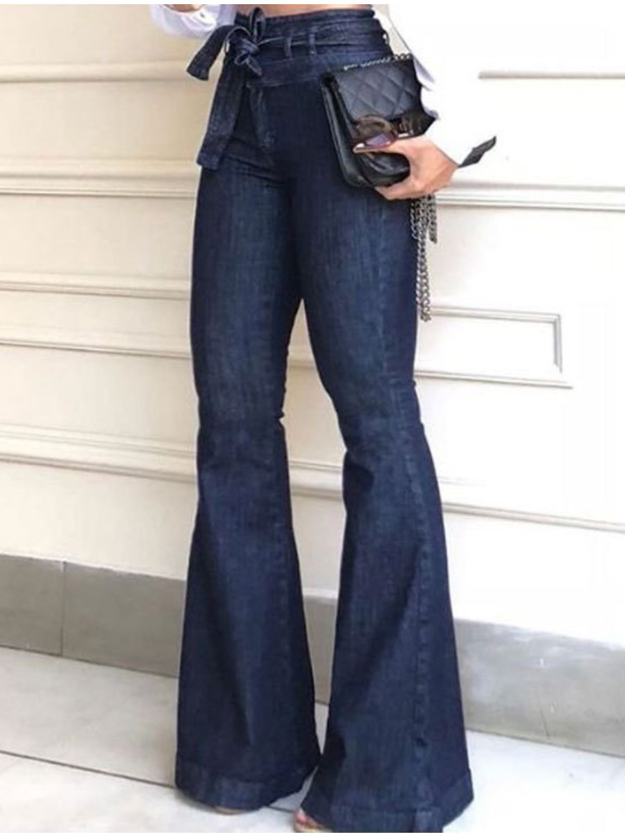 

LW Vintage Tie Waist Butt Lifting Flared Jeans (No Stretch), Blue black