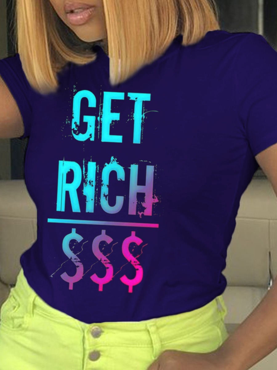 

LW Plus Size Gradient Letter Print T-shirt, Dark blue