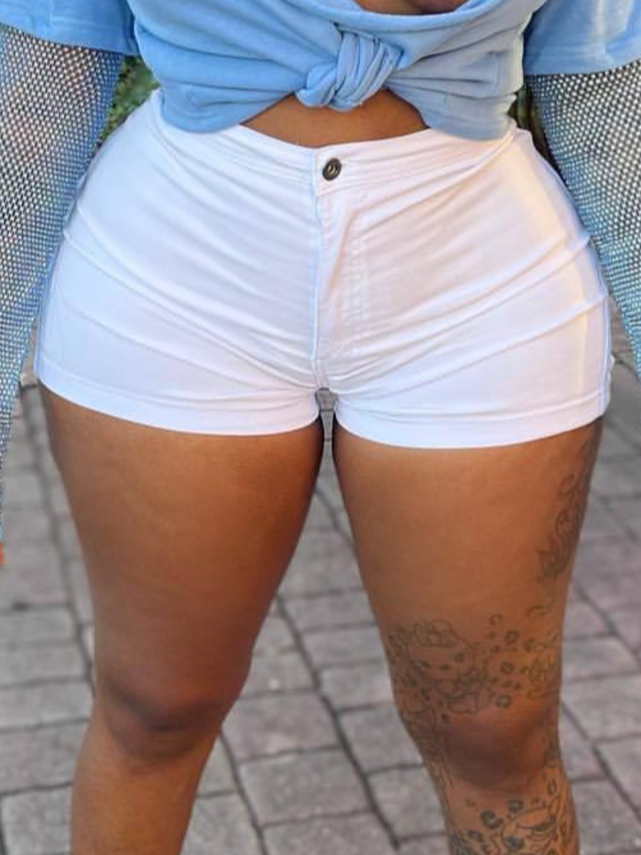

LW COTTON Mid Waist Skinny Shorts, White