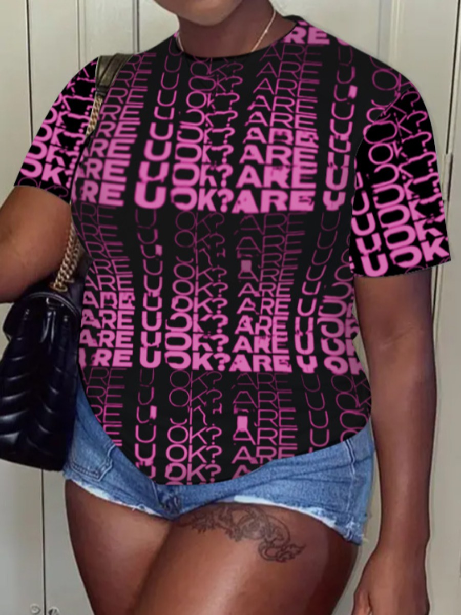 

LW Plus Size Gradient Letter Print T-shirt, Black