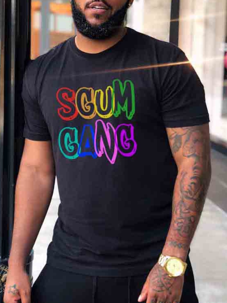 

LW COTTON Men Round Neck Letter Print T-shirt, Carbon black