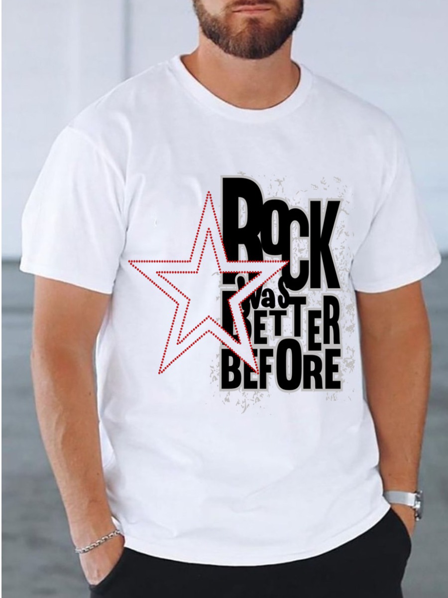 

LW Men Star Letter Print T-shirt, White