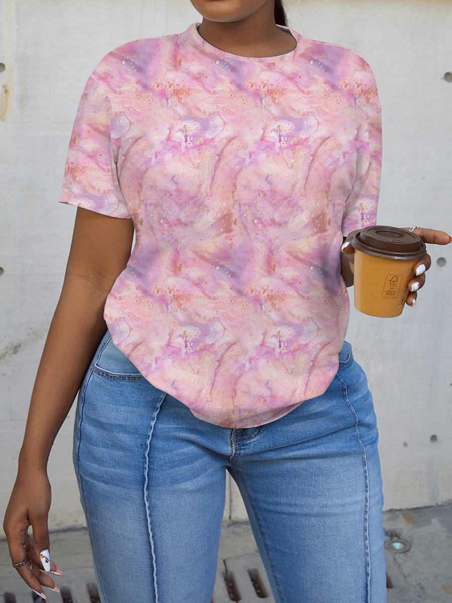 

LW Round Neck Tie-dye T-shirt, Dark pink