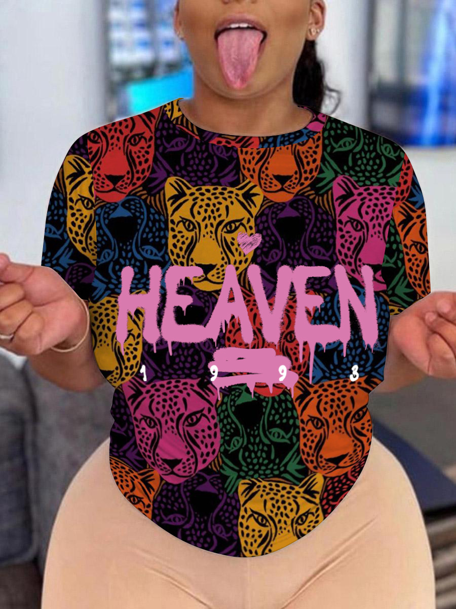 

LW Plus Size Leopard Letter Print T-shirt, Multi