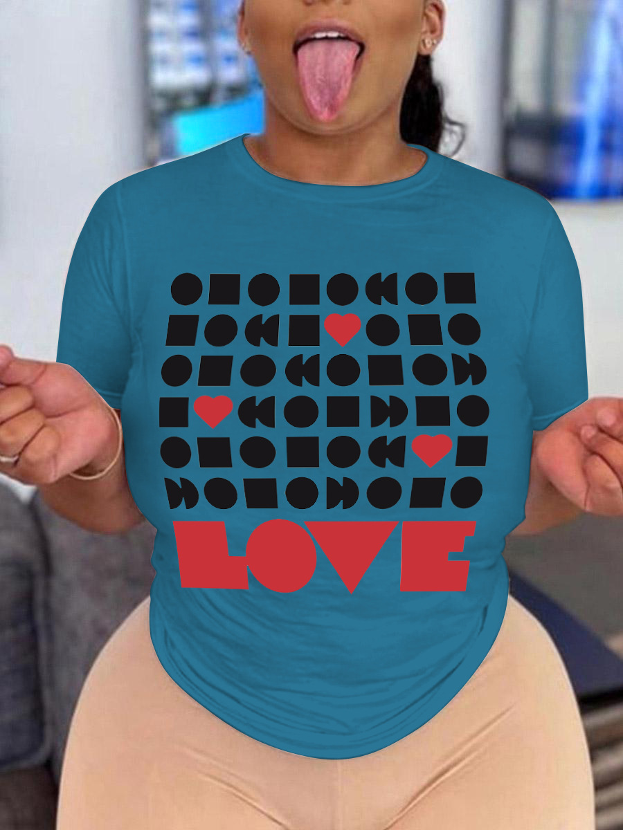 

LW Plus Size Geometric Letter Print T-shirt, Blue