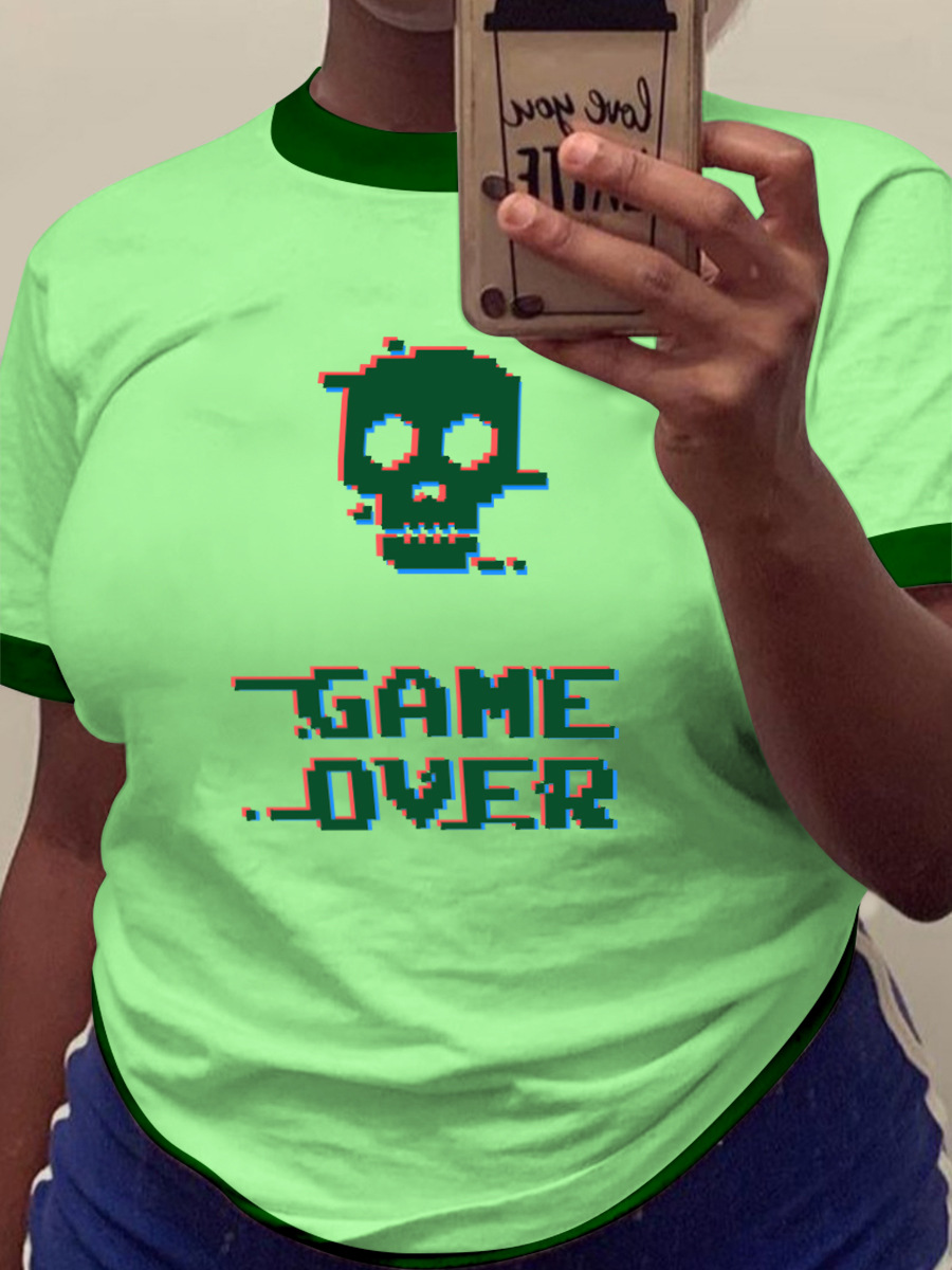 

LW Plus Size Round Neck Letter Print T-shirt, Light green