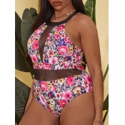 LW Plus Size Floral Print See-through One-piece Sw