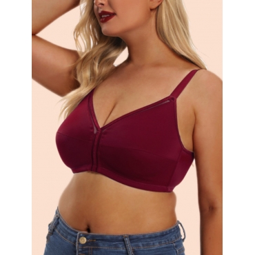 

LW SXY Plus Size V Neck Adjustable Strap Bra, Wine red