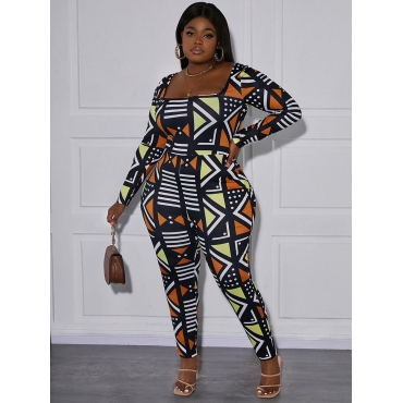 

LW SXY Plus Size Geometric Print Patchwork Jumpsuit, Multi