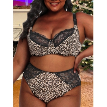 

LW SXY Plus Size Lace Leopard Print Lingerie Set