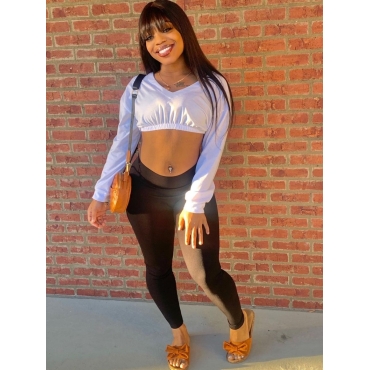 

LW V Neck Basic Crop Top Sweatshirt, White