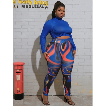

LW Plus Size Gradient Bandage Design Pants Set, Royalblue