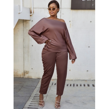 

LW Wide Sleeve Drawstring Pants Set, Brown