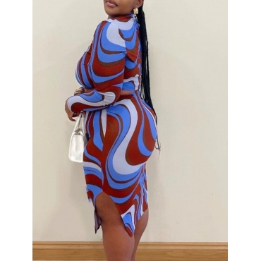 

LW SXY Plus Size Gradient Cut Out Slit Skirt Set, Blue