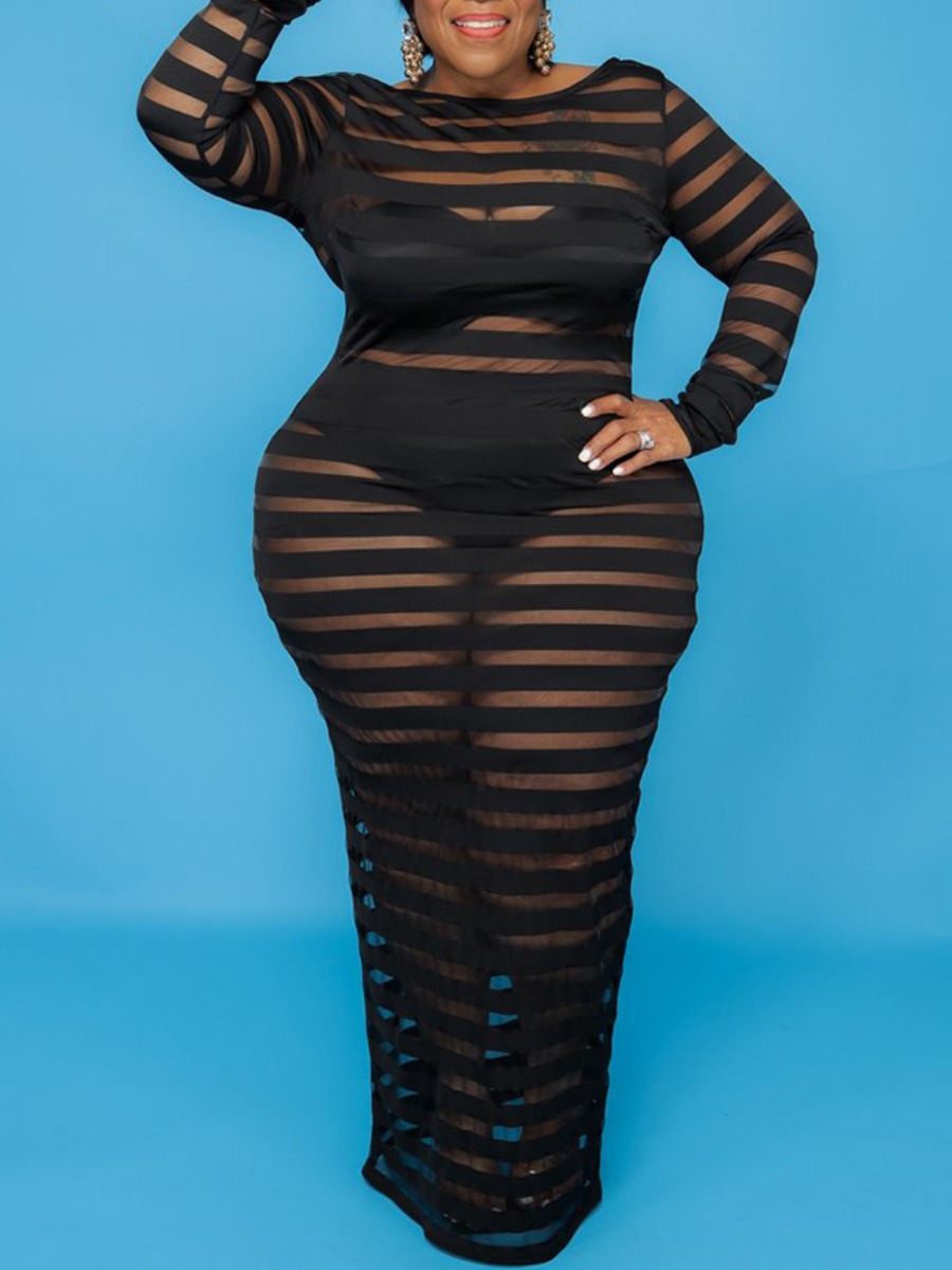 

LW SXY Plus Size One Shoulder See-through Dress, Black