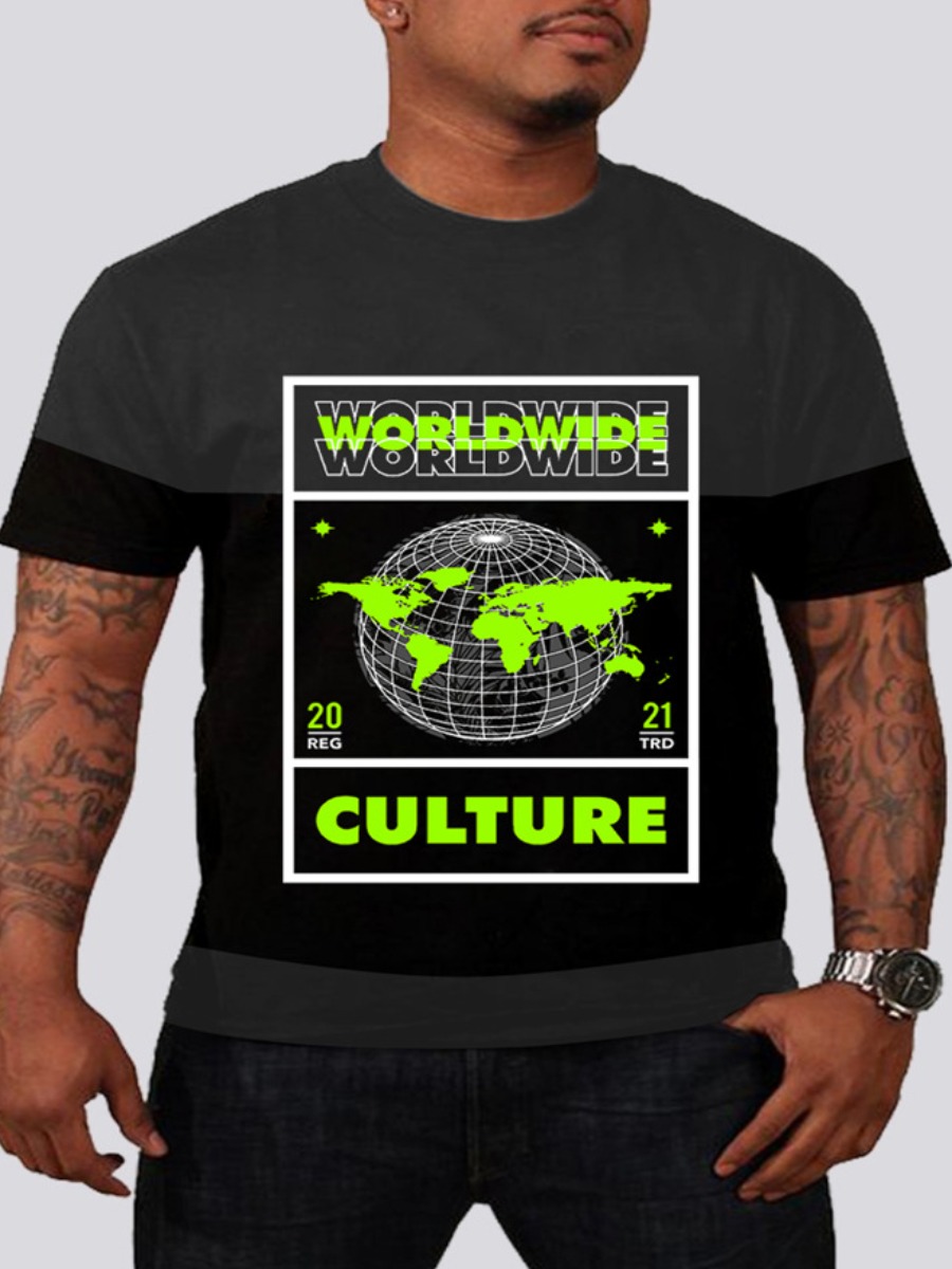

LW Men World Map Letter Print T-shirt, Black