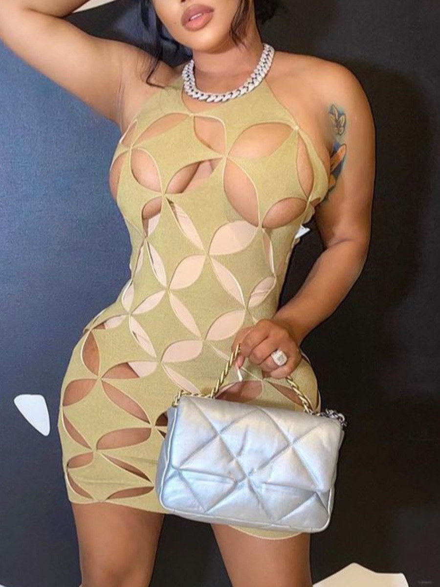 

LW SXY Round Neck Cut Out Bodycon Dress, Green