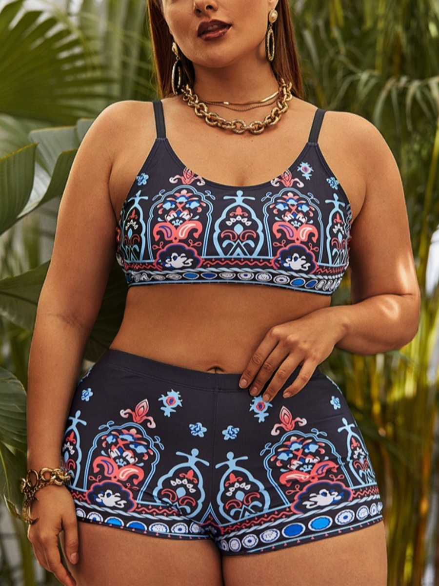 

LW Plus Size Mixed Print Tankini, Multi