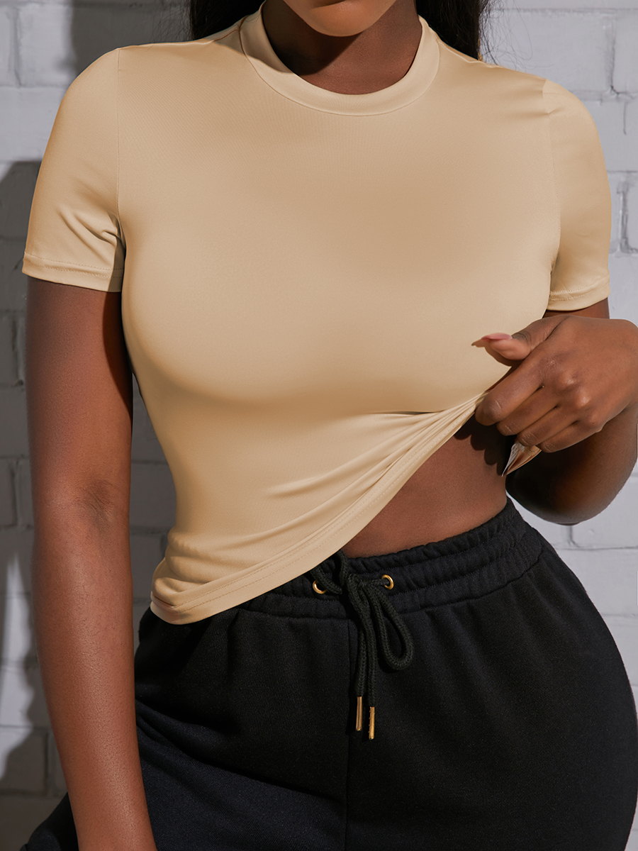 

LW Round Neck Skinny T-shirt, Apricot