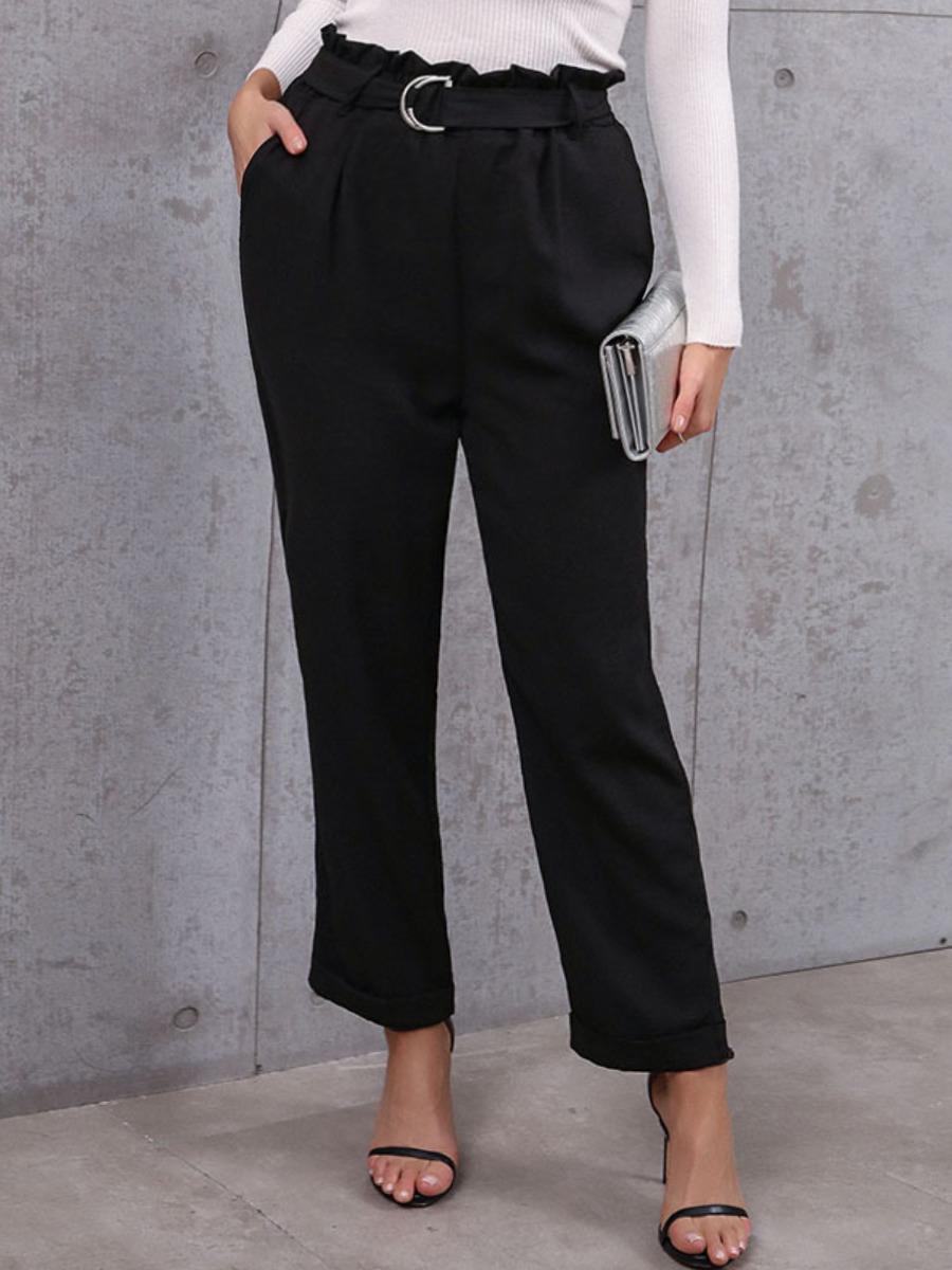 

LW Mid Waist Belt Design Pants, Black