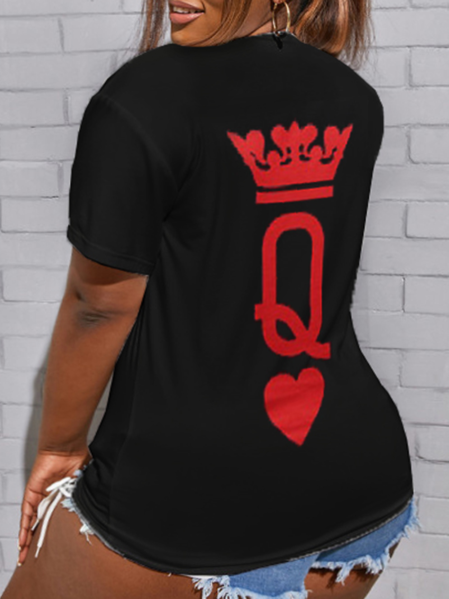 

LW Plus Size Crown Letter Print T-shirt, Black