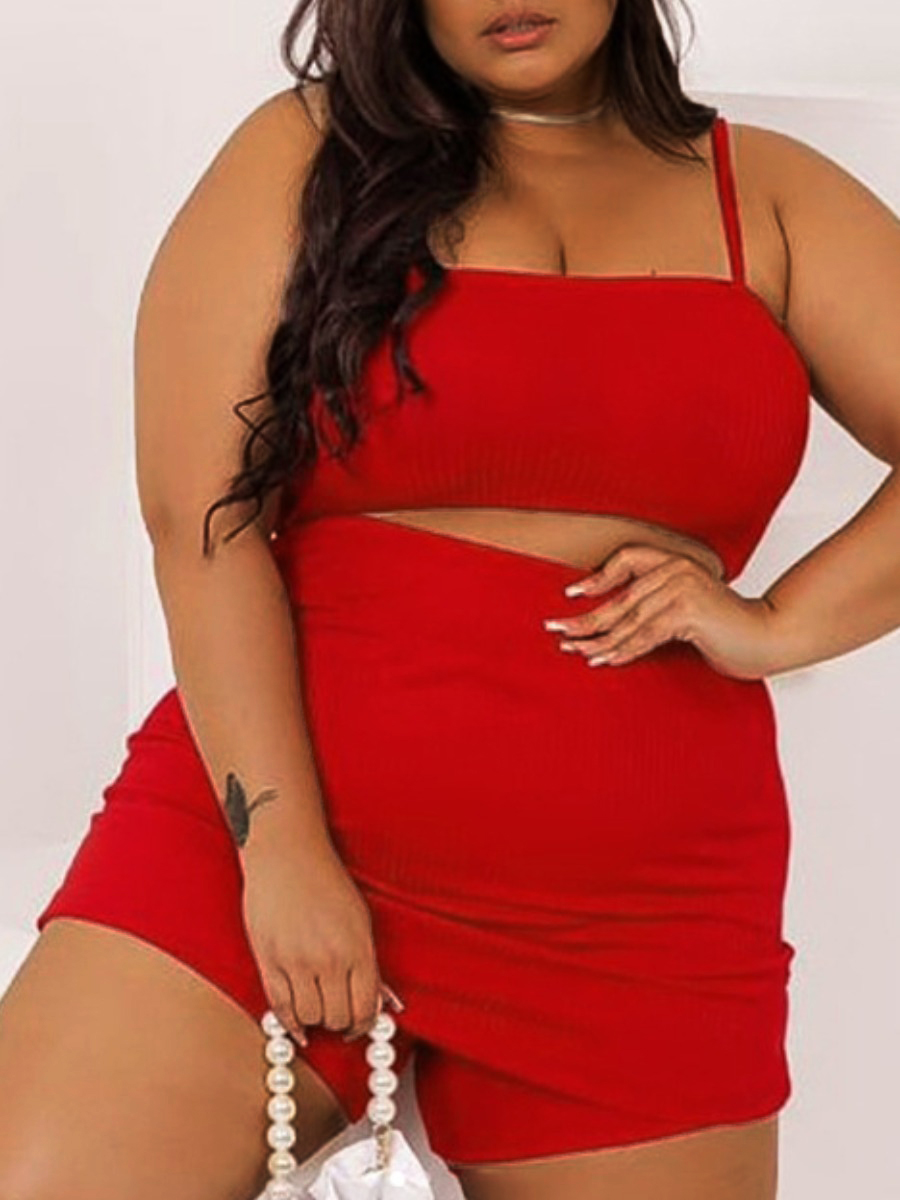 

LW BASICS Plus Size Cami Rib-Knit Shorts Set, Red