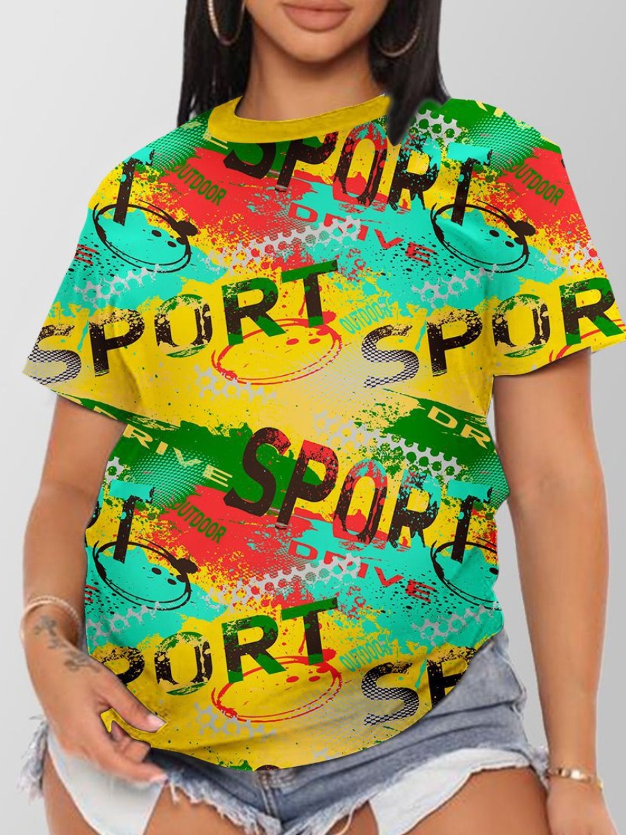

LW Graffiti Letter Print T-shirt, Light yellow