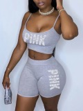 LW Pink Letter Print Crop Top Shorts Set