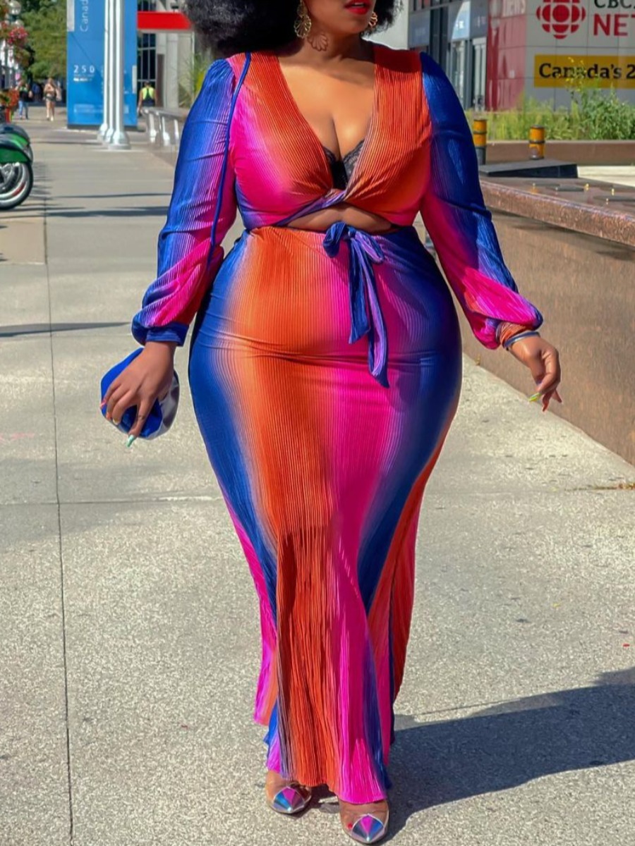 

LW Plus Size Gradient Bandage Design Dress, Multi