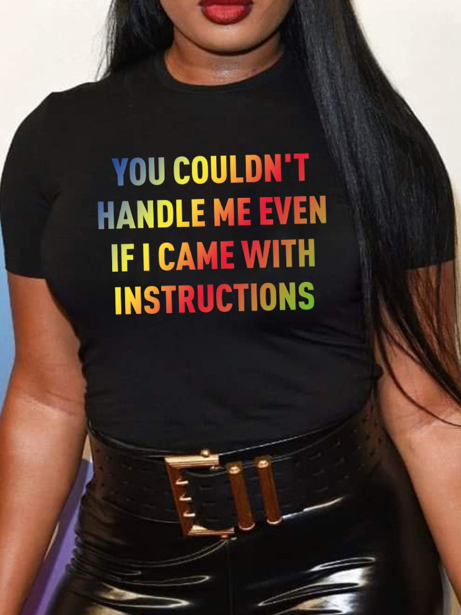 

LW Plus Size Gradient Letter Print T-shirt, Black