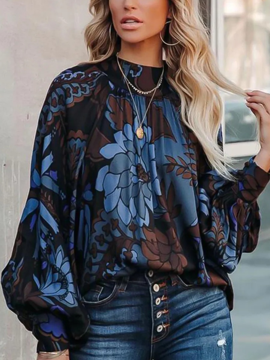 

LW Floral Print Loose Blouse, Blue