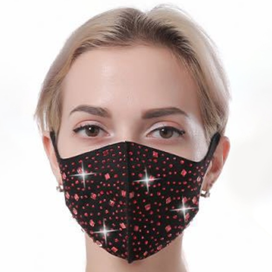 LW Crystal Decor Face Mask, Bright red
