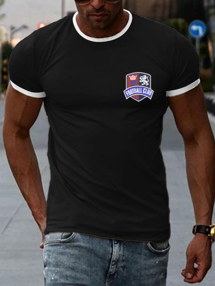 

LW Men Round Neck Letter Print T-shirt, Black