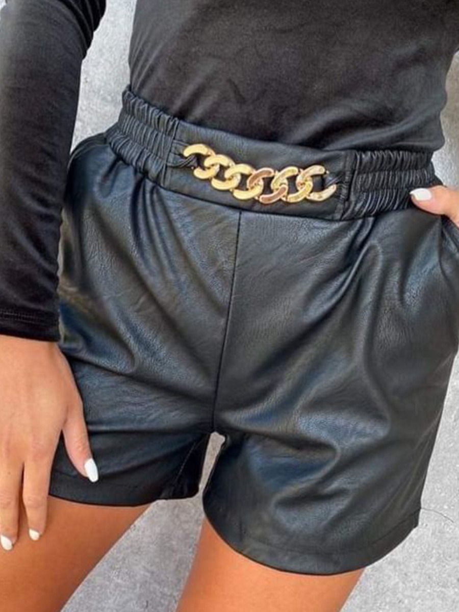 

LW Leather Chain Decor Shorts, Black