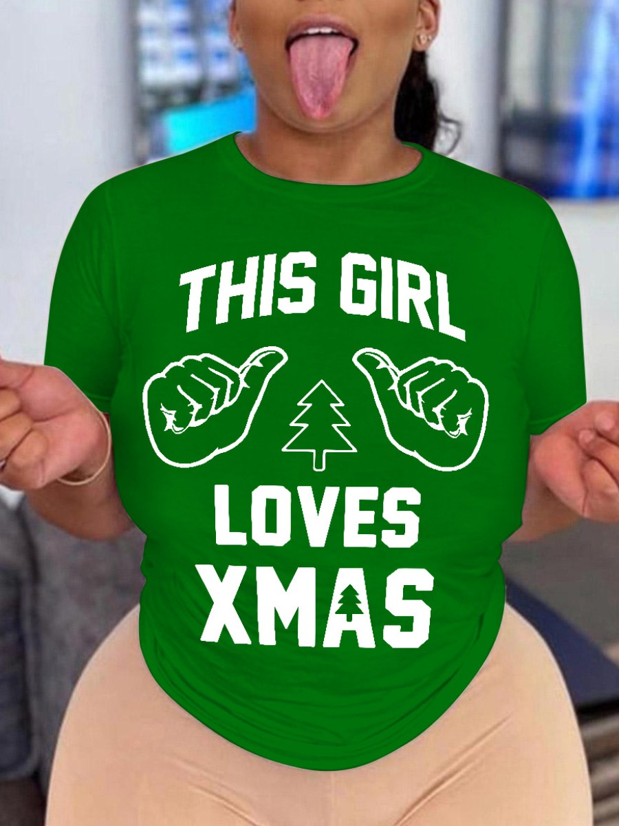 

LW Plus Size Fist Letter Print T-shirt, Onion green