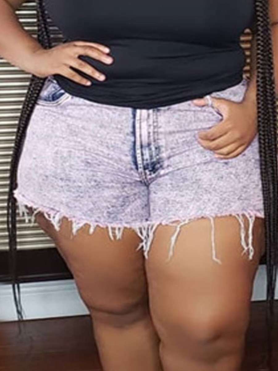 

LW Plus Size Mid Waist Raw Edge Denim Shorts, Blue