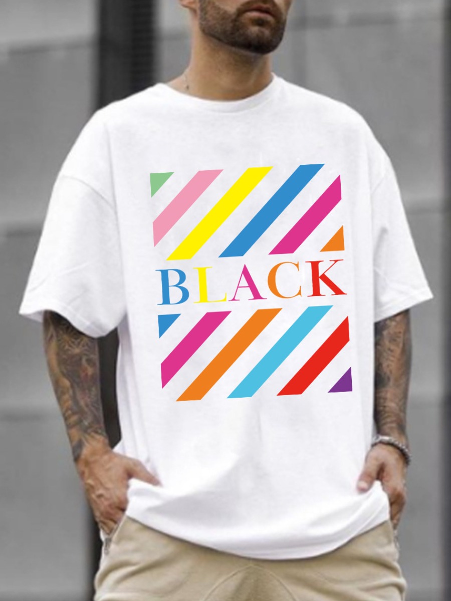 

LW Men Geometric Letter Print T-shirt, White