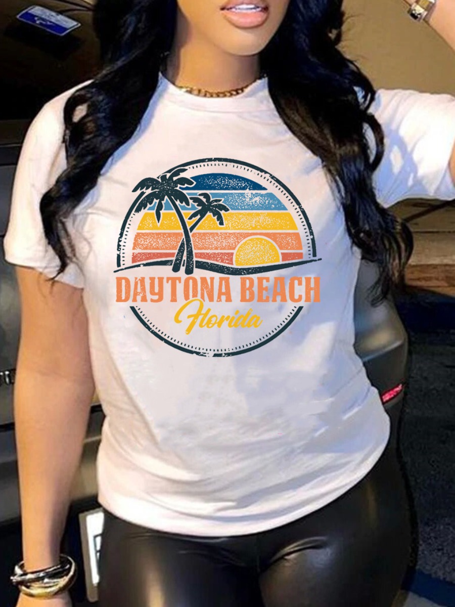 

LW Plus Size Geometric Letter Print T-shirt, White