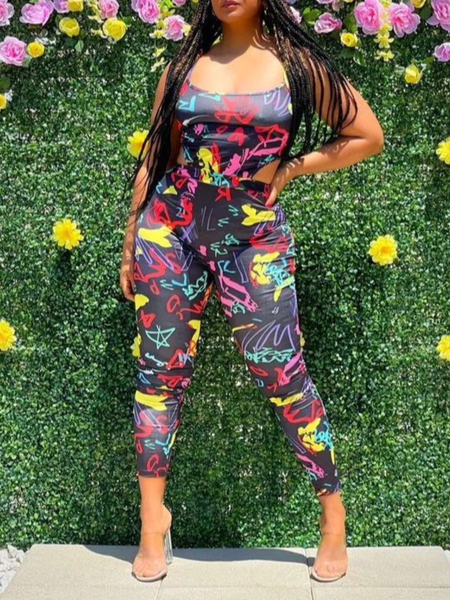 

LW Graffiti Print Skinny Cami Jumpsuit, Multi