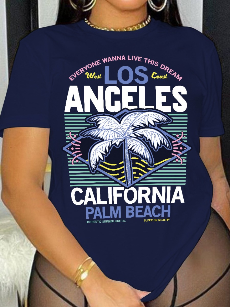 

LW Plus Size Letter Print Patchwork T-shirt, Navy blue