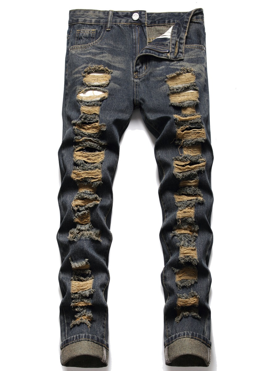 

LW Men Mid Waist Ripped Jeans, Blue