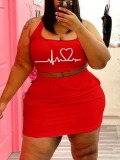LW Plus Size Cami Heart Print Skirt Set