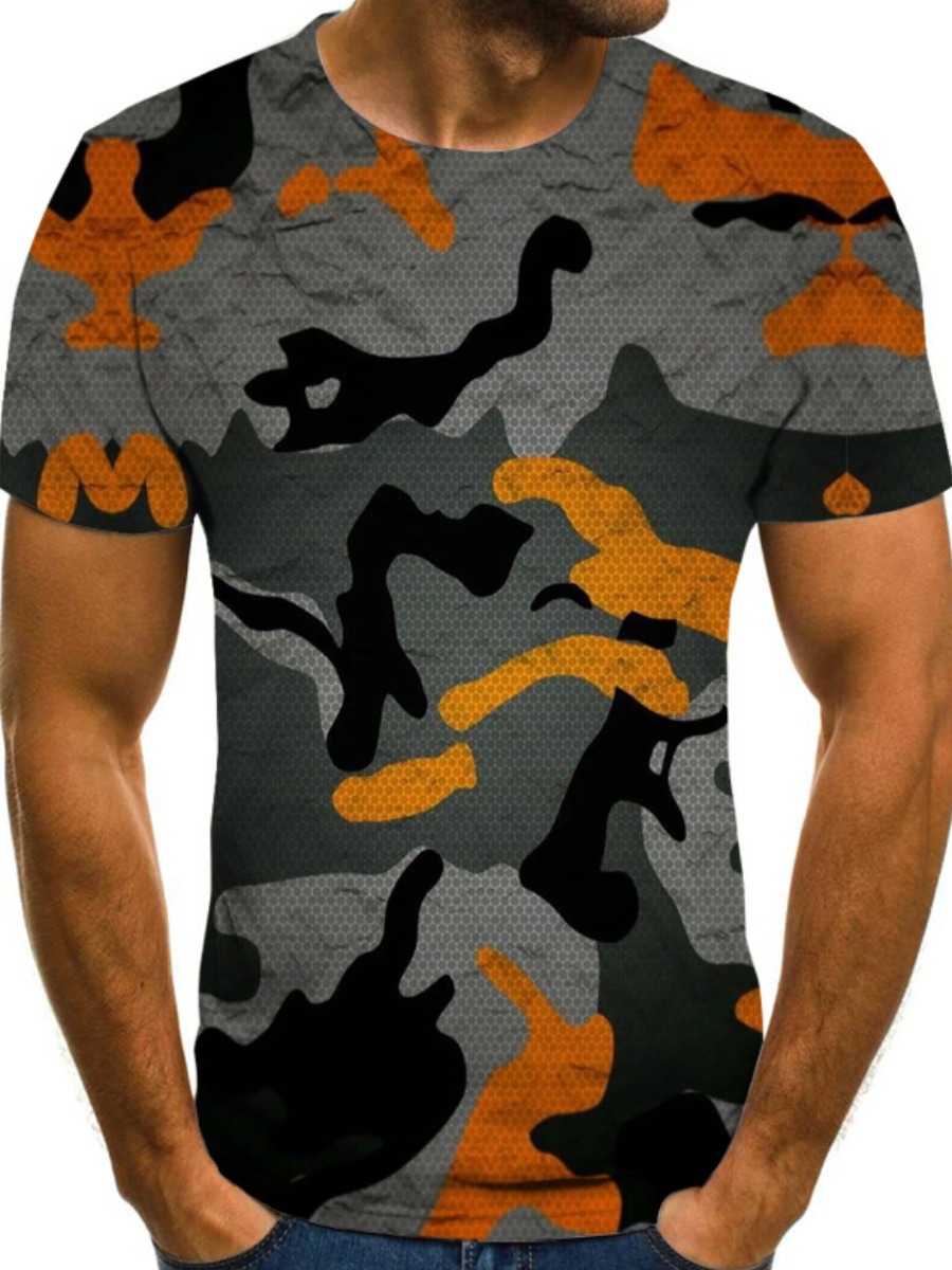 

LW Men Round Neck Camo Print T-shirt, Dark grey