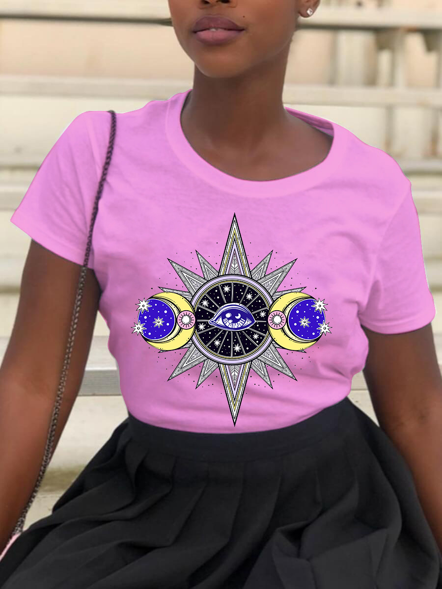 

LW Moon Print Patchwork T-shirt, Purple