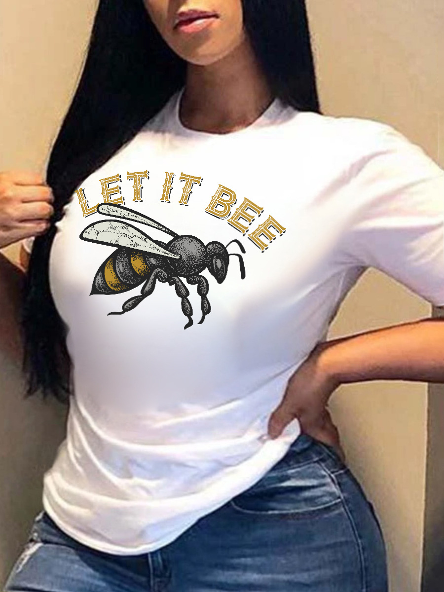 

LW Plus Size Bee Letter Print T-shirt, White